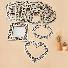 DIY纯手工辅料原木色桃心激光切割加工窗花相框配件卡通贴片木片