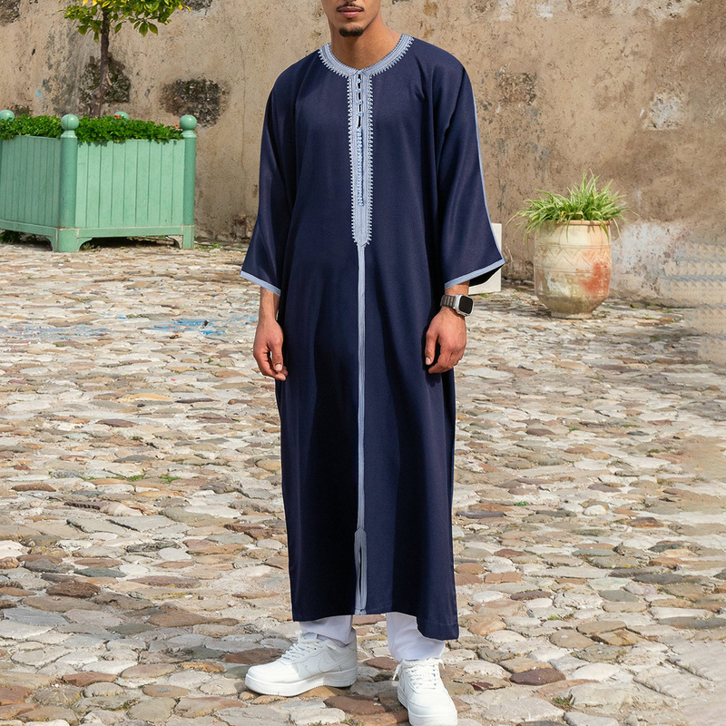 Cross-Border Foreign Trade Men's Robe-Style Long-Sleeved Embroidered Handmade Buttoned Holiday Dress Men's Long Shirt Cross-Border Foreign Trade Men's Robe-Style Long-Sleeved Embroidered Handmade Buttoned Holiday Dress Men's Long Shirt