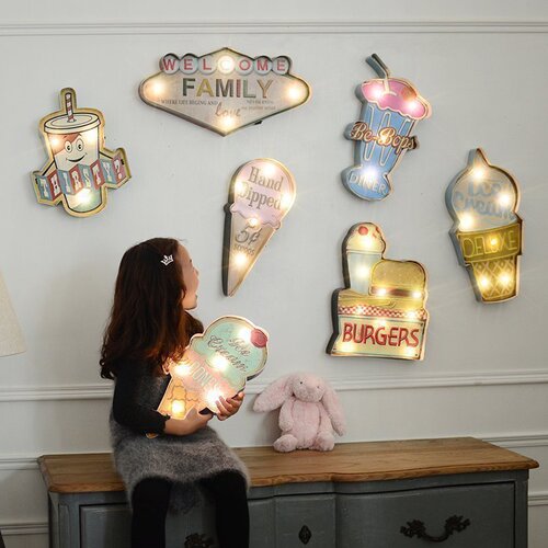 American retro iron wall decoration beer popcorn LED light bar cafe internet cafe decoration pendant