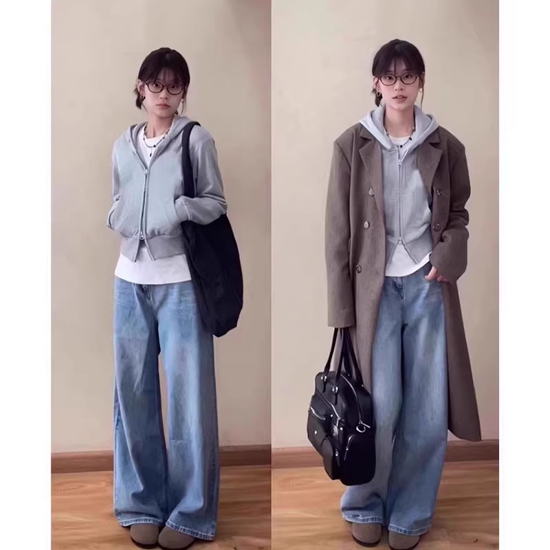 Casaco curto cinza com capuz, modelo slim, para mulheres, outono/inverno 2026. Novo modelo com zíper e gola cardigã._voghion.com