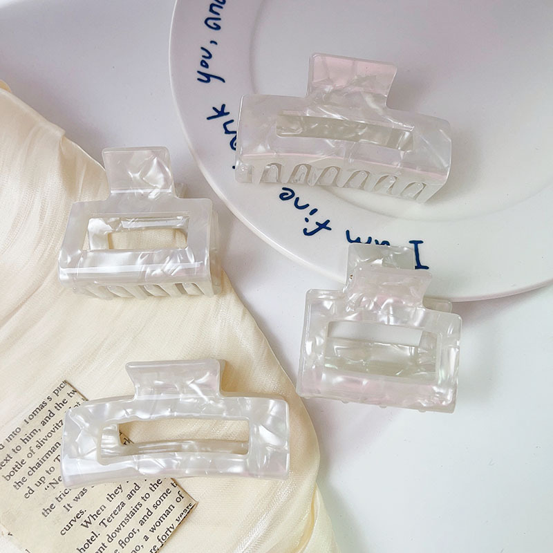 South Korea vintage white gripper geometric acetate hairpin Jade White back head shark clip updo hair female hair accessories headdress