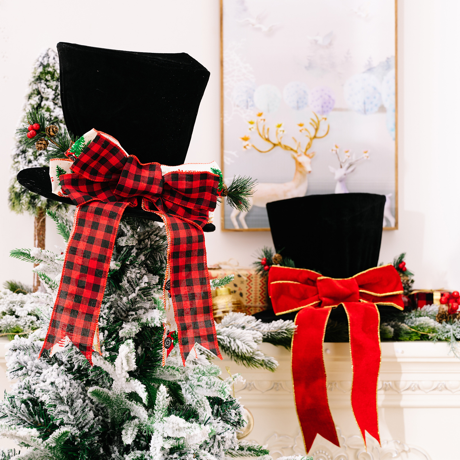 Christmas Decoration Christmas Top Hat Bow Tree Top Star Holiday Atmosphere Christmas Tree Arrangement Props_voghion.com
