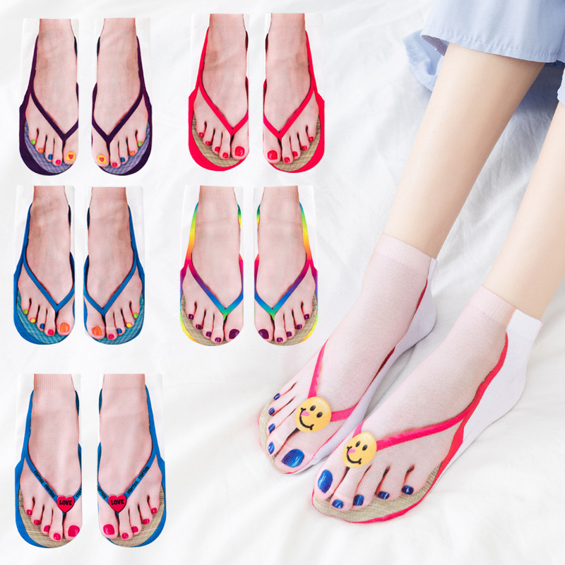Aliexpress 3D impresión calcetines calcetines de sandallas de mujer Amazon transfronterizo temu chatter casual universal dulce