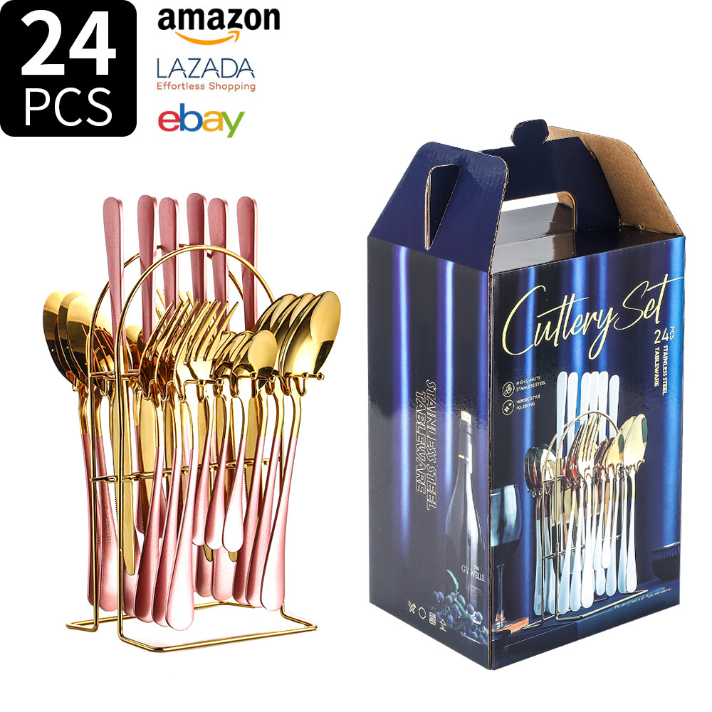 Juego de vajilla de acero inoxidable Transfronterizo Amazon 1010 juego de 24 piezas de vajilla occidental bistec cuchillo tenedor cuchara juego de caja de regalo