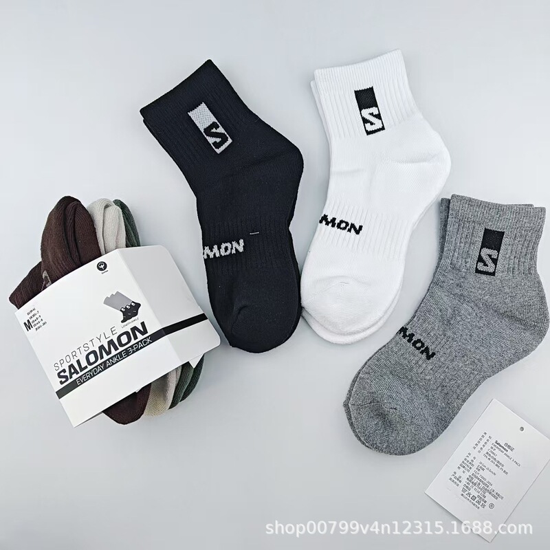Salomon Salomon Socks Towel Bottom Thickeneded Mid-Tube Versatile Letter Socks Autumn and Winter Sports Same Style for Men and Women