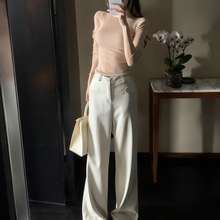 新晋神裤 2025秋冬新款 直筒金扣垂感蛋白加绒磨毛秋冬软皮裤