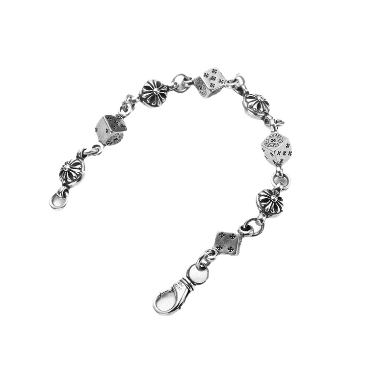 ch潮牌クロウブレスレットs925レトロソードレターダイスボーイスカウトフラワーゴールドカラー男女兼用クロスブレスレット