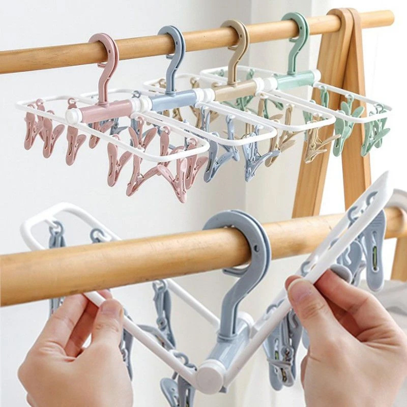 Tendedero Plegable Multi-Pinza de 12 Pinzas de Plástico A Prueba de Viento para Dormitorio