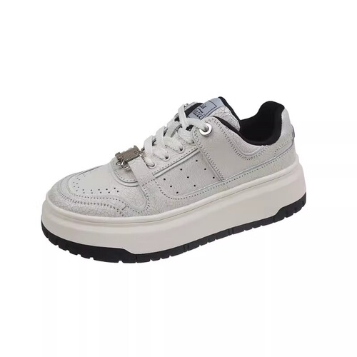 Gu Yun | Genuine Leather Cracked Pattern Casual Sneakers Women's 2024 Spring New Arrival Unique Fashionable Sports White Shoes for Women