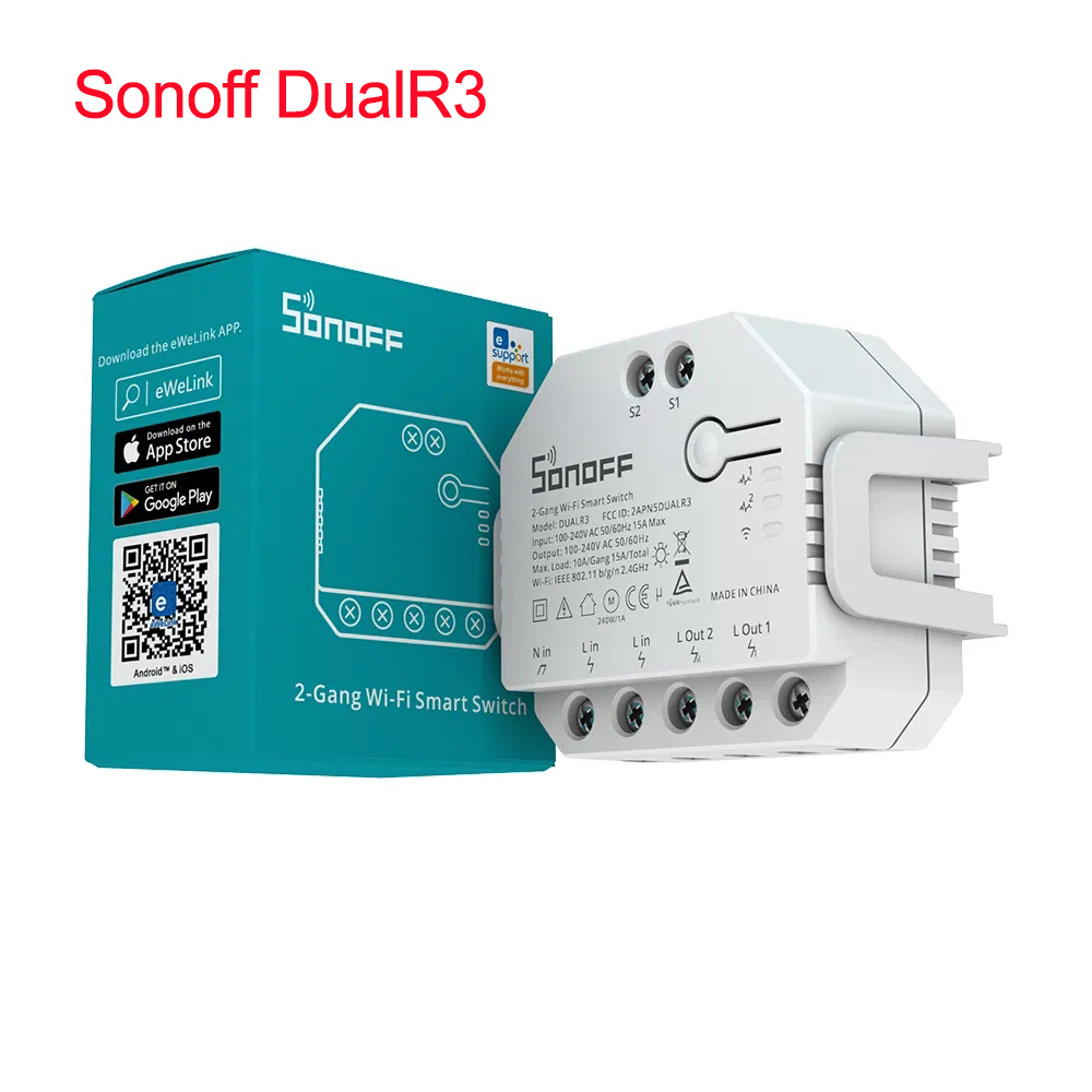 Sonoff DualR3 Wifi电动窗帘卷闸门智能开关双路控制电量监测开关