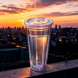 开学必备 450ml 双层塑料平盖吸管杯大孔粗吸管中学生教室便携饮