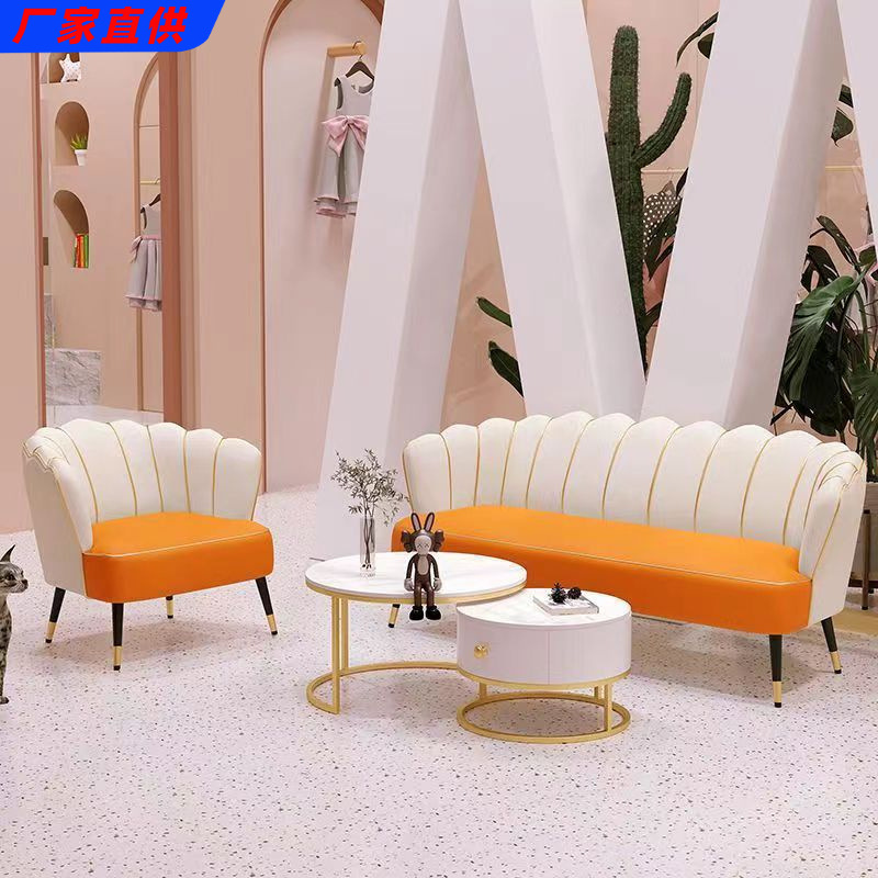 Trendy Light Luxury Cat Paw Leather Small Apartment Double Home Living Room Beauty Salon Clothing Store Hair Salon Small Sofa