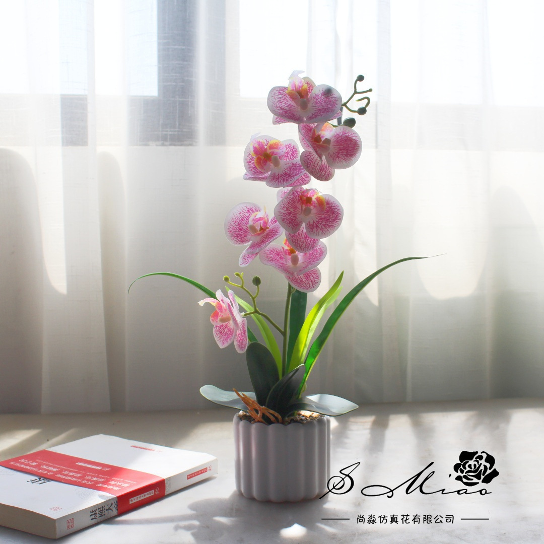 Flores falsas 7 película de flores sensación de orquídea mariposa bonsai flores de alta calidad sala de estar decoración floral decoración de imitación maceta image 9