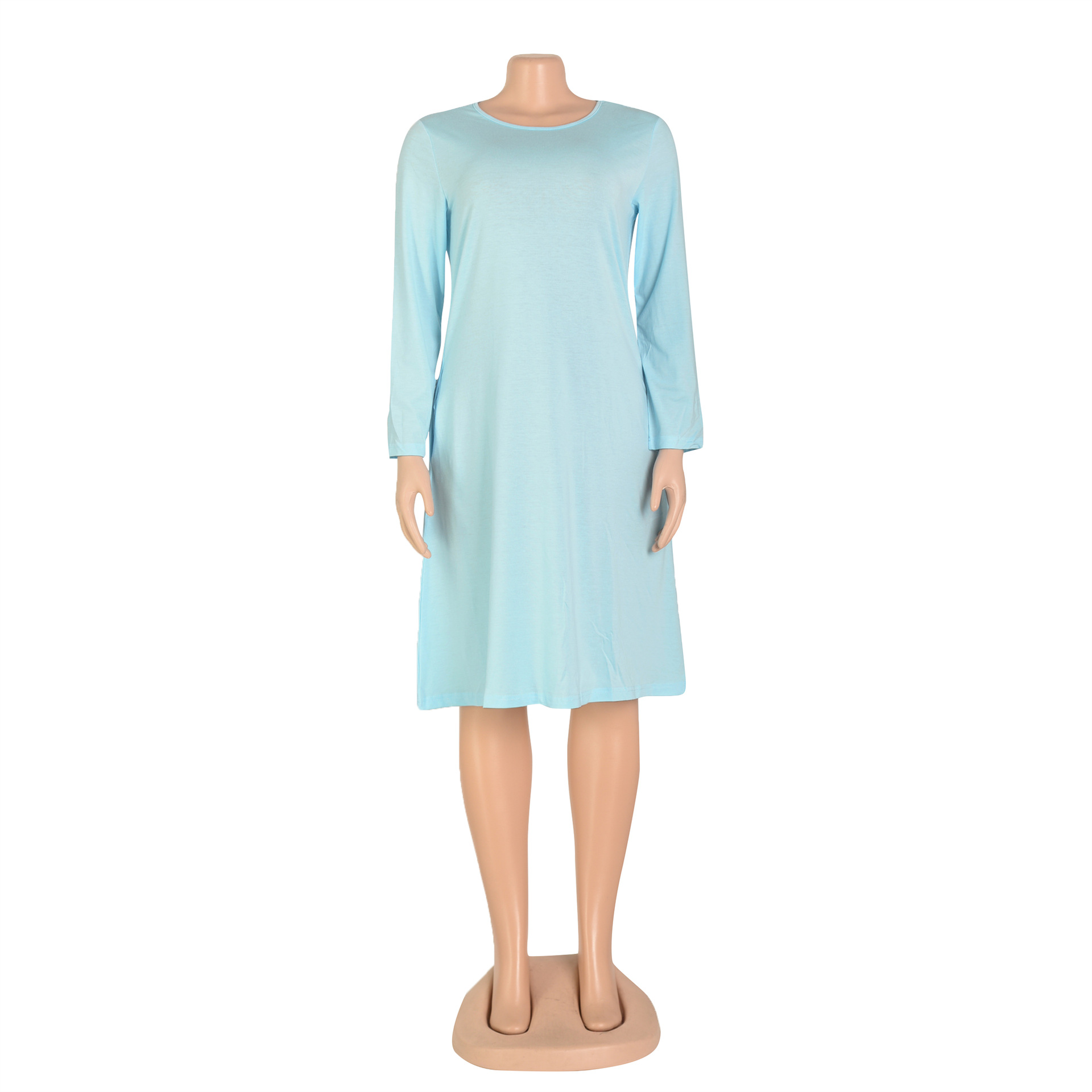 Women Clothing Dress Long Sleeve T-shirt Mid Solid Color Basic Summer Autumn