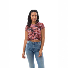 跨境热卖潮流创意个性时尚蘑菇系列3d印花短款女士休闲圆领T恤衫