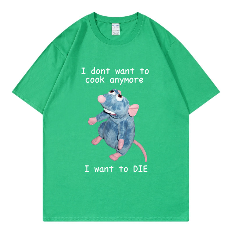 T-shirt en pur coton marque de mode sport nouveaux hommes ample col rond imprimé souris je ne veux pas cuisiner à nouveau T-shirt_voghion.com