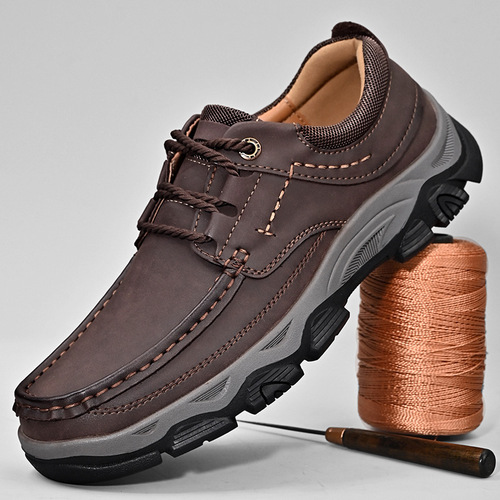 Men's Independent Store PU Wide Width Thick Sole Leather Shoes for Outdoor Leisure Hiking