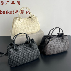 新品2002复刻款napa原厂小羊皮大容量可拆卸肩带basket编织单肩包