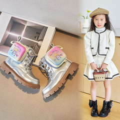 Girls Martin Boots 2024 Autumn and Winter New Autumn Single Boots British Style Princess Short Boots Small School Bag Children's Boots