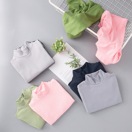 Children's soft cotton padded warm innerwear for autumn and winter, unisex, round neck T-shirt base shirt, V-neck top, autumn clothes