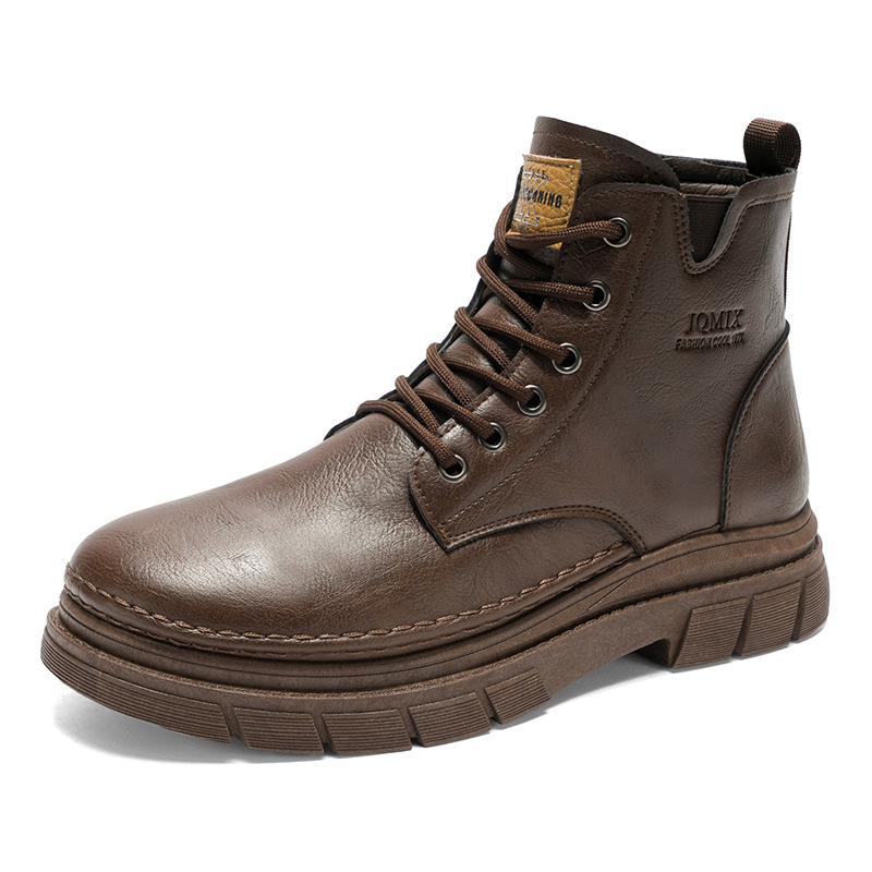 2025 botas martin de moda para hombres de otoño alto estilo británico zapatos de cuero casuales para hombres anti-deslizante botas de trabajo de desgaste botas cortas