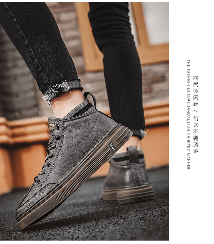 Giày cao cổ nam da lộn lót nhung giữ ấm mùa đông, giày bông cổ cao dây buộc đế bằng — Màu nâu, Xám, Đen, Đen toàn bộ chi tiết 16