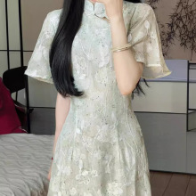 新中式旗袍穿搭禅意女装汉服改良版国风江南绿色连衣裙民国小洋装