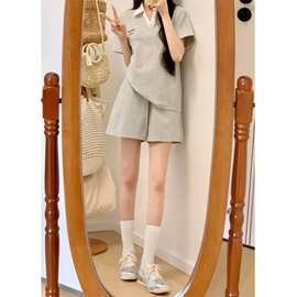 灰色慵懒休闲运动服套装女学生夏季韩版小个子短袖短裤宽松两件套