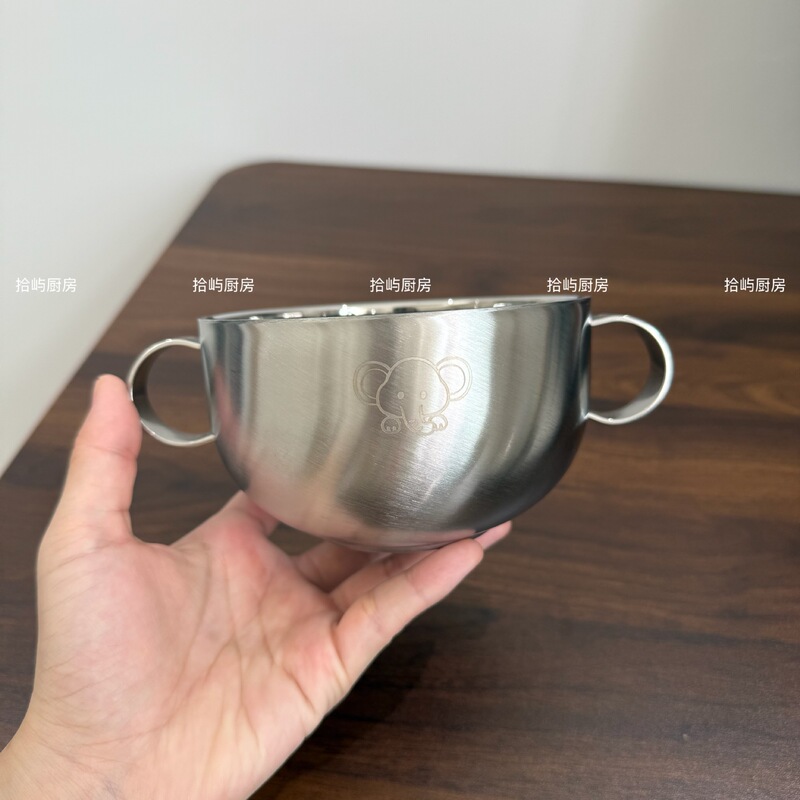 316L Stainless Steel Kidsren's Binaural Bowl Food Grade Baby Suction Cup Food Bowl Infant Eating Tableware