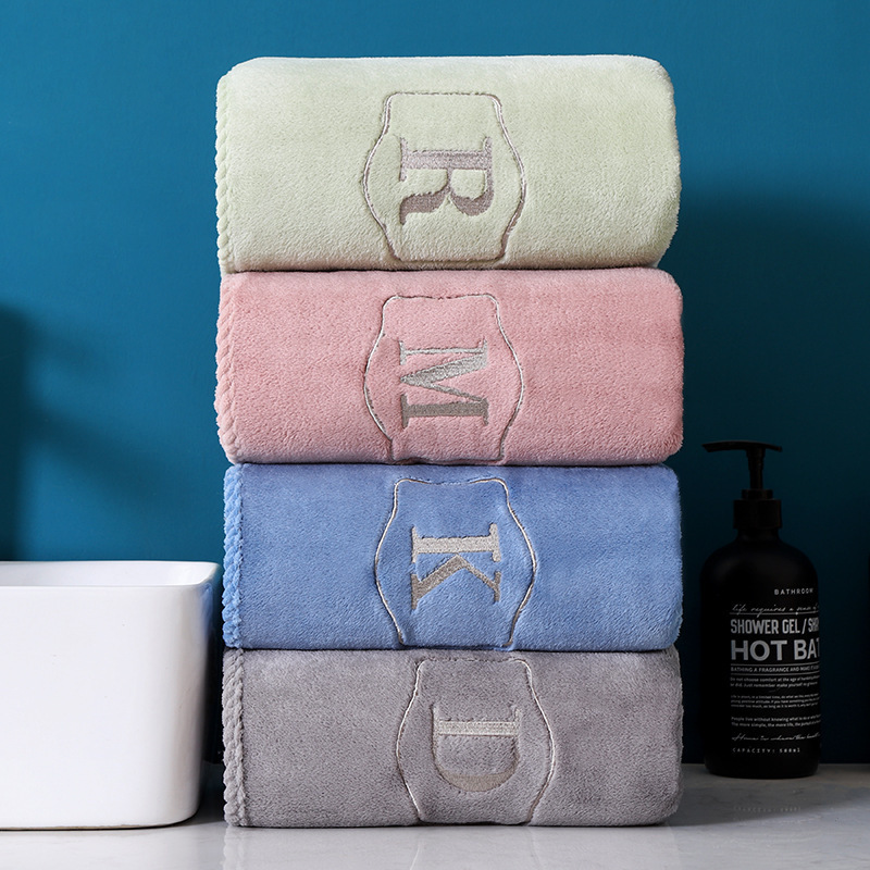 Extra Thickened Coral Velvet Embroidered Letter Towel for Bathing and Drying Household Face Wash Absorbent Hair Drying Set Towel Factory