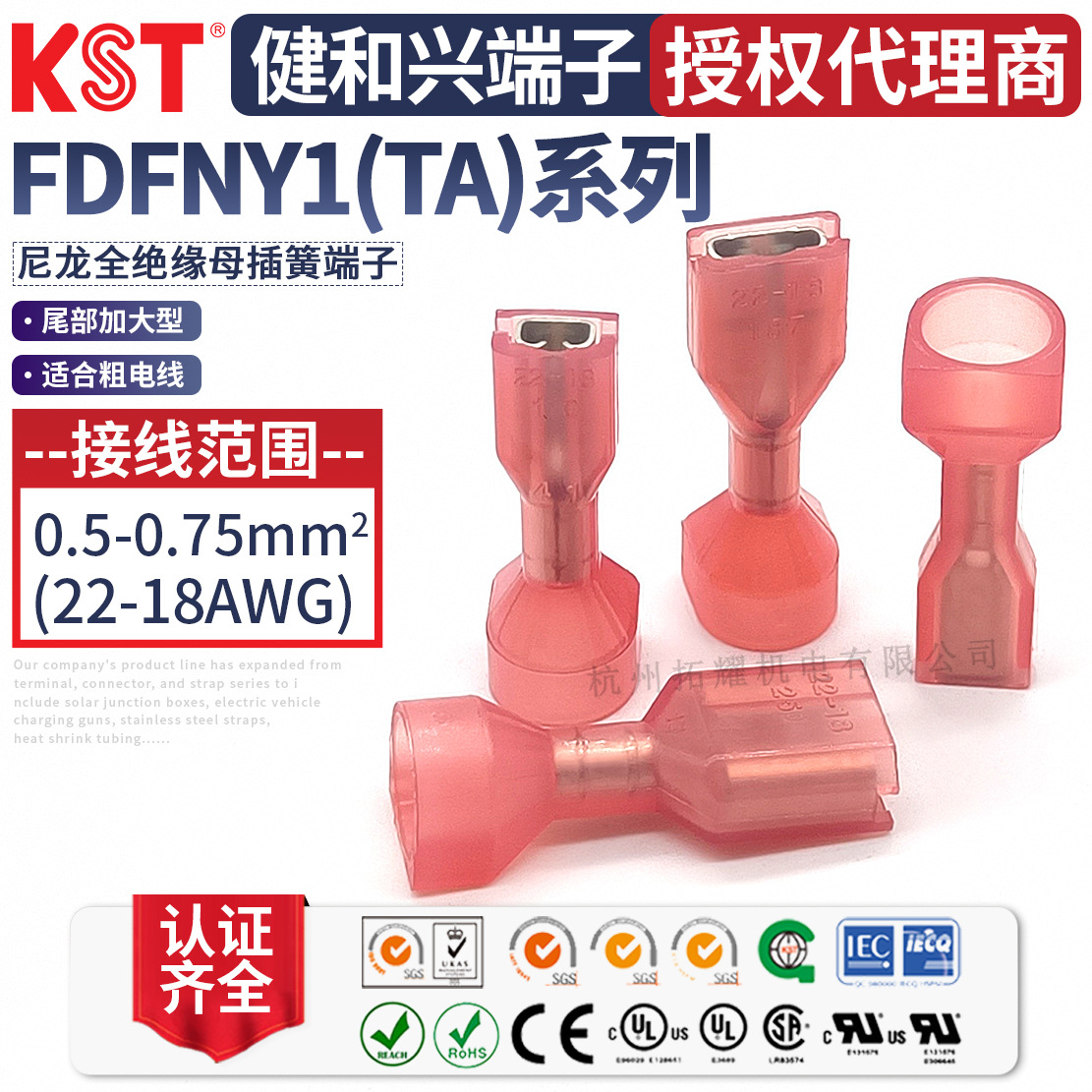 KST健和兴FDFNY1-110(5)TA/1-187(8)TA/1-250TA 尾部加大插簧端子