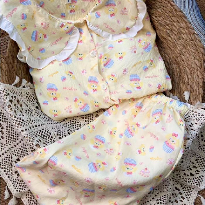 Chatter en vivo explosión con cojín de pecho primavera y otoño dulce nubes algodón de manga larga pijama de niñas estudiantes set de ropa de hogar