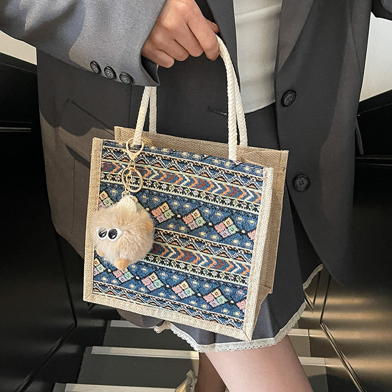 Internet Celebrity Ins Linen Handbag for Women 2026 Spring New Fashion Outing Lunch Bag Portable Shoulder Bag