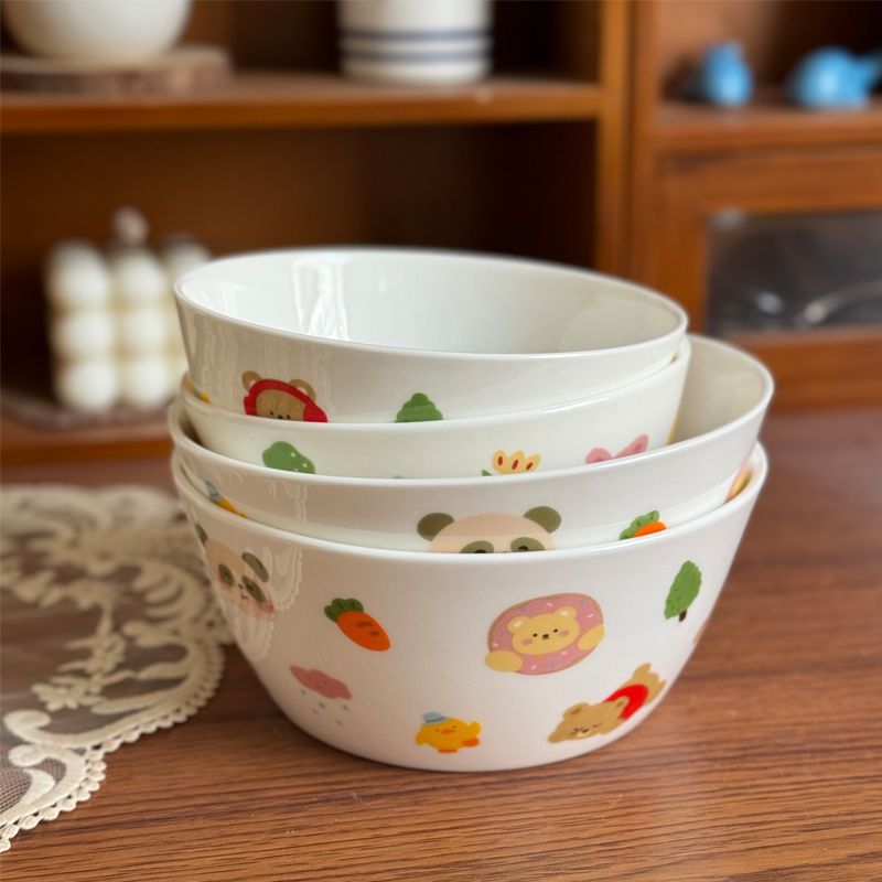童趣骨瓷小碗米饭碗面碗直身碗甜品儿童陶瓷可微波家用