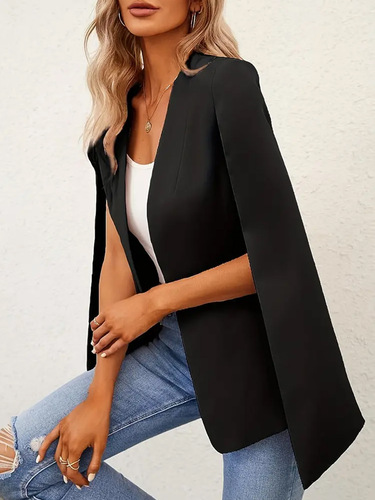 Women's Overcoat Blazer Vest Outerwear with Cape and Small Suit in Multiple Colors