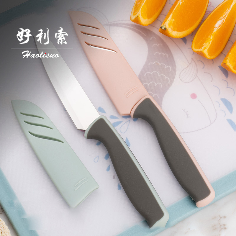 Cuchillo de corte de acero inoxidable cuchillo portátil cortar piel de manzana cuchillo de fruta cocina doméstica dormitorio estudiante con cubierta de cuchillo
