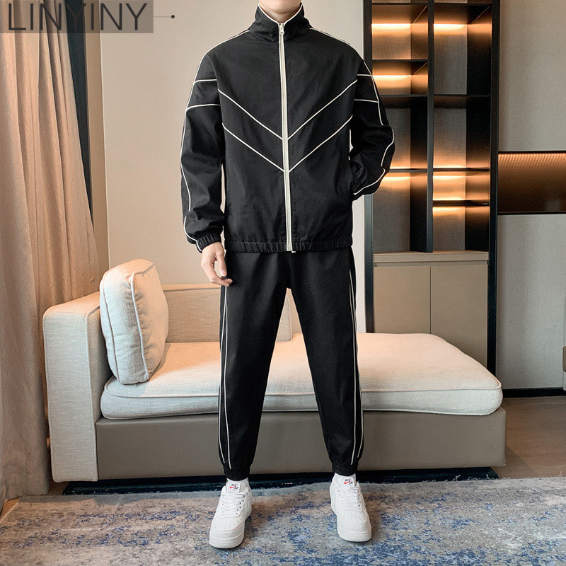 남성용 봄과 가을 2024 세트 하이 엔드 느낌 RUFFIAN 잘 생긴 레저 스포츠 2 피스 남성 세트로 느슨한 새로운 패션 브랜드