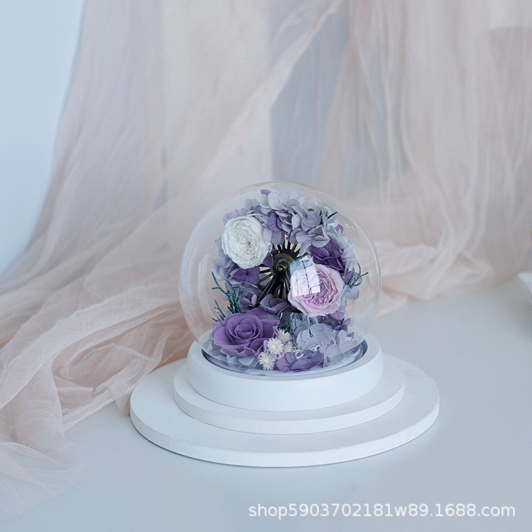 Cubierta de Cristal para Noria con Rosas, Flor Preservada, Producto Terminado, Adorno, Regalo para Novia, Día de San Valentín, Arte Floral Preservado de Alta Gama