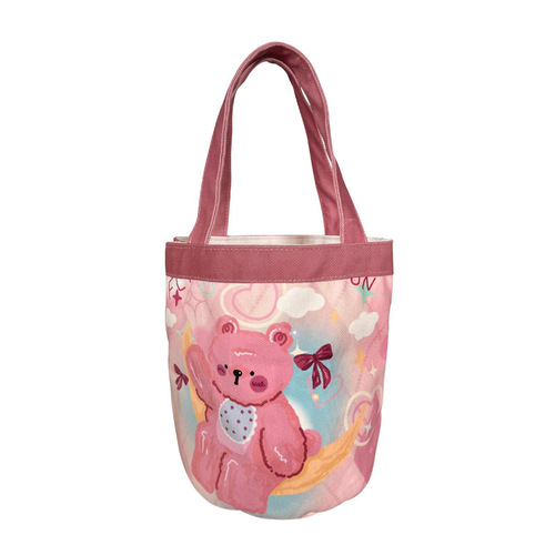 Original Bucket Bag  Cartoon Large Capacity Ins Versatile Mummy Portable Work Girl Heart Lunch Box Cylinder Bag