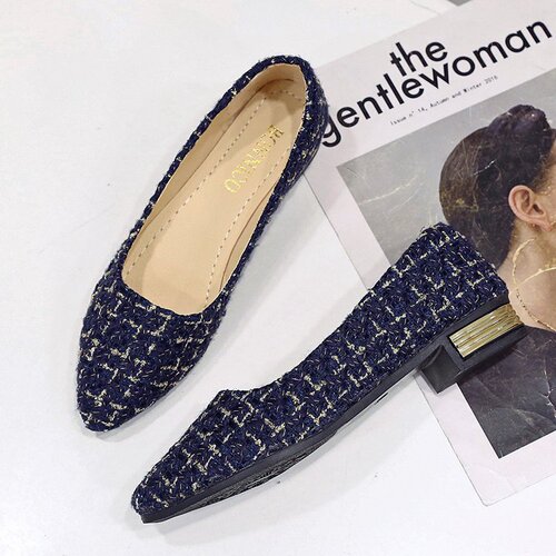 Women's Single Shoes 2024 Summer Autumn New Chanel Style Low-Top Color Block Plus Size Women's Canvas Slip-On Beanpole Shoes