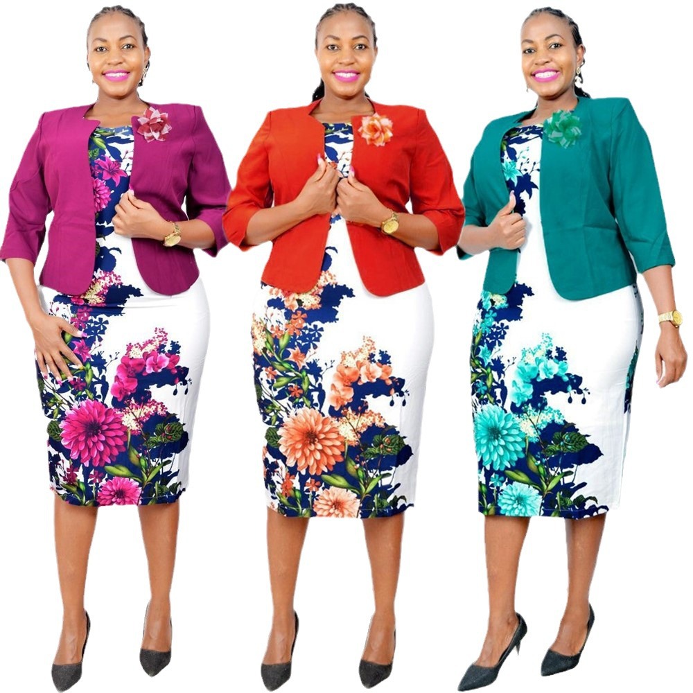 2XL 6XL African Plus Size Women's New Two-Piece Mother's Jacket Printed Dress Jx079