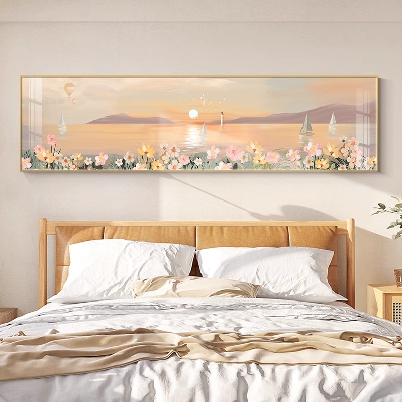 Warm Healing Bedside Decorative Painting High-level Flower Seaside Landscape Room Hanging Painting Banner Master Bedroom Simple Mural Painting