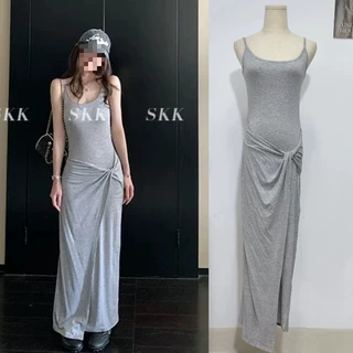 Skk Storel 梦中伊甸 天丝纽结设计心机显瘦针织吊带连衣裙女夏
