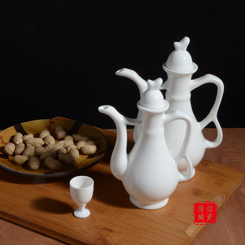White antique ceramic pocket flask for home use