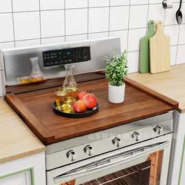 木质托盘燃气灶盖板家用厨房灶台隔板置物架面包水果壁炉复古风