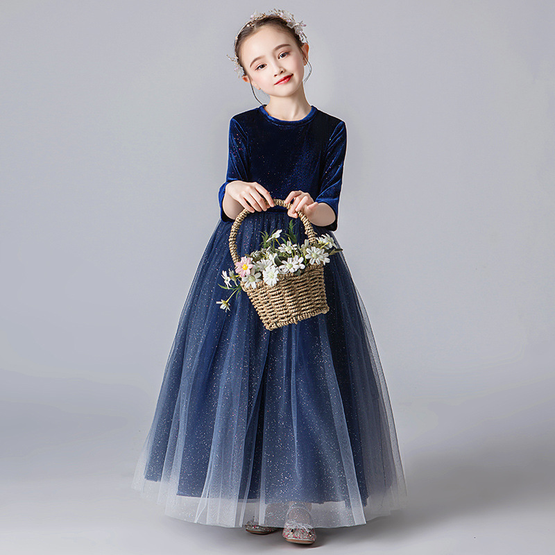Vestido de noche para niños vestido de princesa para niñas estilo occidental niña de las flores anfitrión desfile espectáculo de piano de alta gama disfraz de otoño e invierno