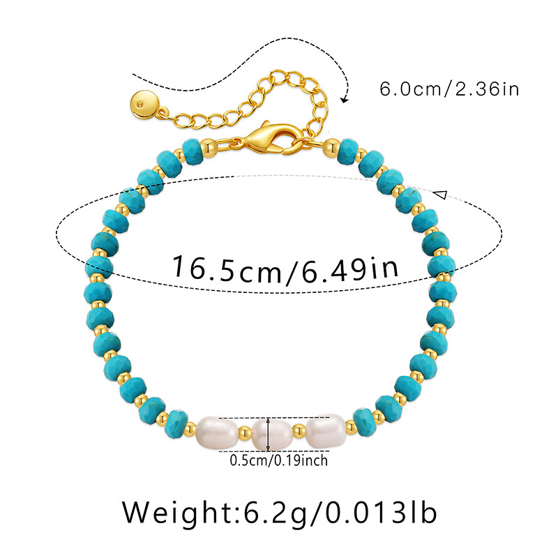 Ethnic Style Geometric Turquoise Freshwater Pearl Copper Beaded Bracelets display picture 1