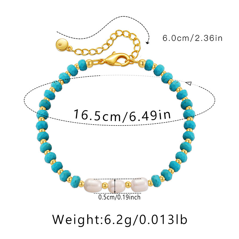 10g Weight Brass Pendant Material Ethnic Style Geometric Turquoise Freshwater Pearl Copper Beaded Bracelets