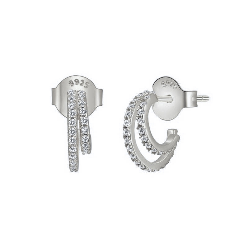 Boucles D&#39;oreilles Simples En Forme De C À Double Couche Avec Zircon Micro-incrusté display picture 1