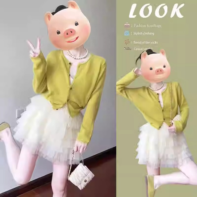 春季时髦时尚减龄穿搭女新款小个子短款开衫蛋糕蓬蓬裙两件套装|undefined